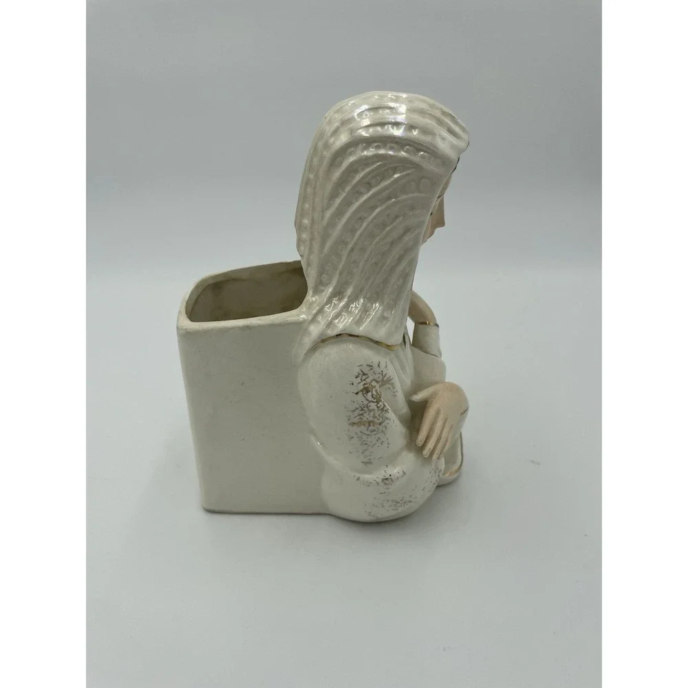 Vintage Artmark‎ Virgin Mary Statute Planter Vase Handpainted Gold Gild